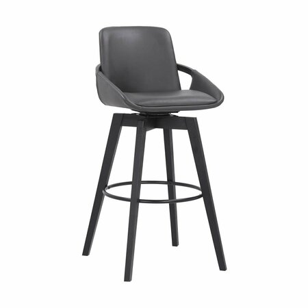 SEATSOLUTIONS Baylor Swivel Wood Bar & Counter Stool in Faux Leather Gray SE2756386